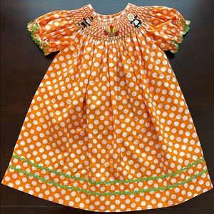 Thanksgiving Orange Polka Dot Smocked Toddler Dress